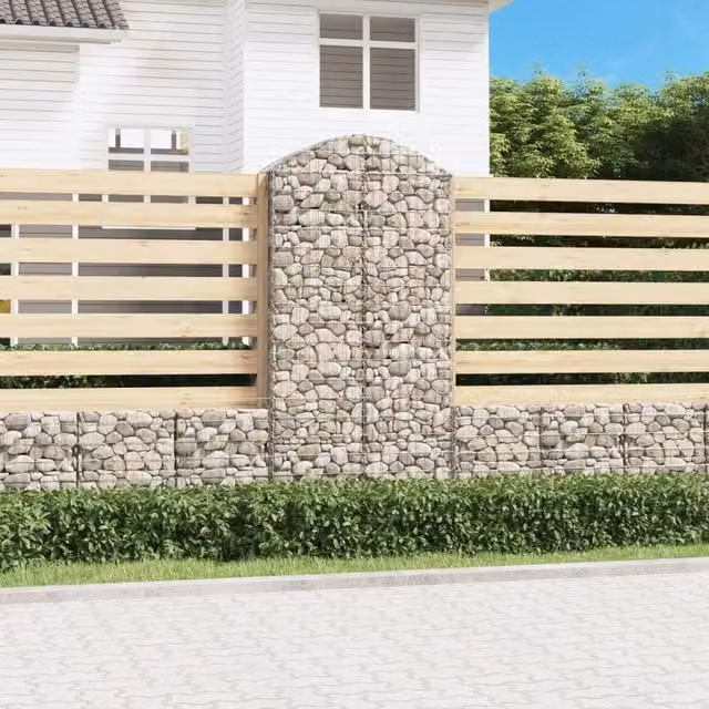 Berkfield Home Arched Gabion Basket in Silver Galvanised Steel, W: 100 cm, D: 50 cm, H: 200-220 cm