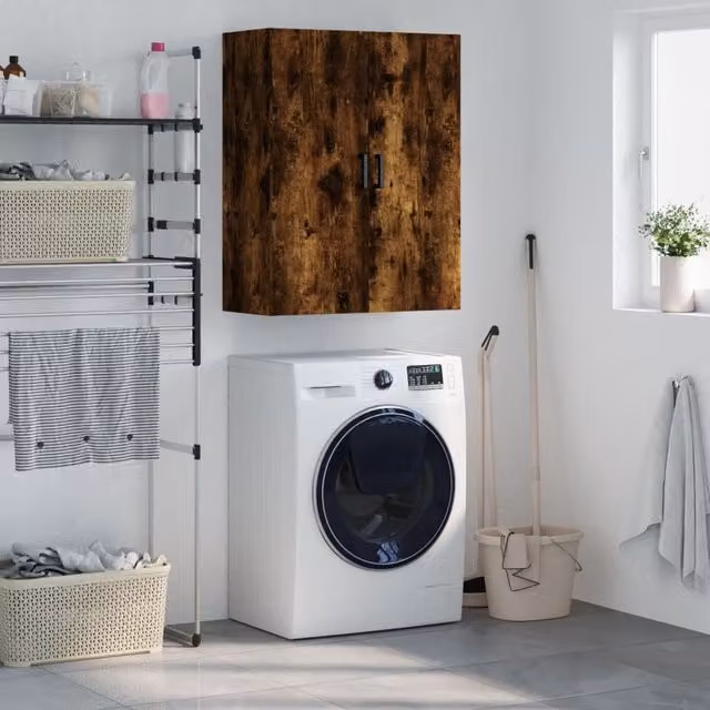 Berkfield Home Wall Mounted Smoked Oak Cabinet in Brown, W/D/H: 69.5 x 34 x 90 cm