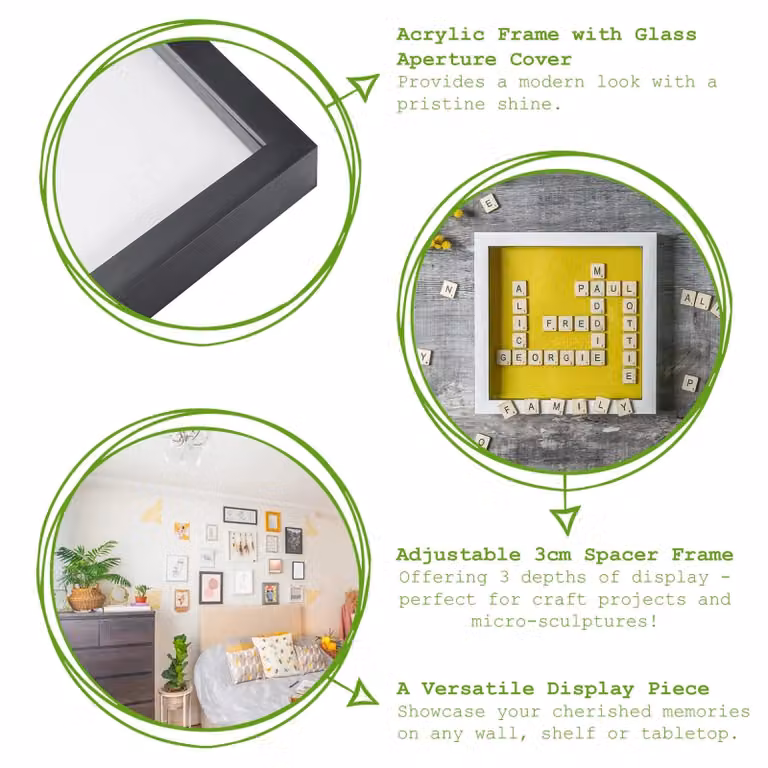 Nicola Spring Pack of 5 White Square 3D Deep Box Photo Frames, W/H: 40.64 x 40.64 cm