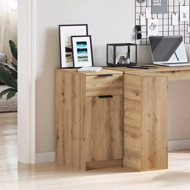 Berkfield Home Artisan Oak Decorative Desk Cabinet in Brown, W/D/H: 33 x 50 x 75 cm