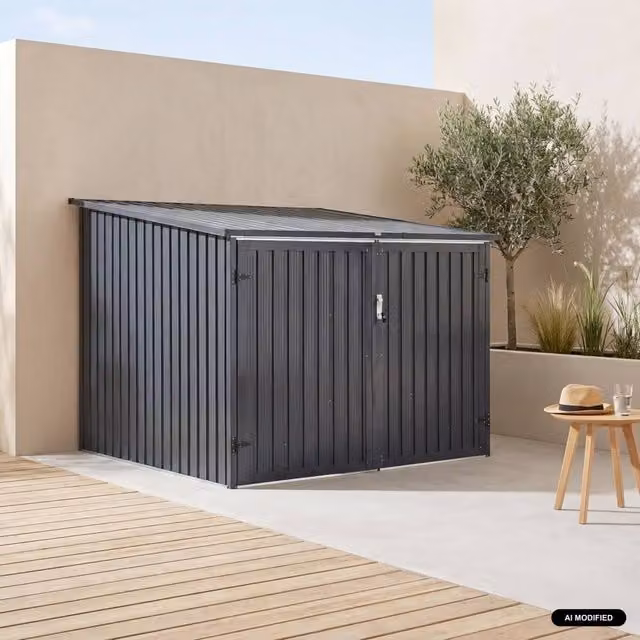 sweeek Grey Galvanised Steel 4-Bicycle Shelter with Anchor Kit, W/D/H: 198 x 157 x 198 cm
