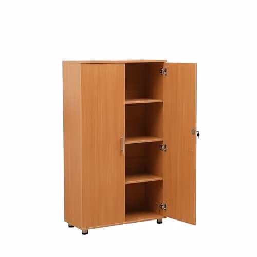 MMT Furniture Designs Ltd Beech Office Storage Cupboard with Lockable 2 Doors and Adjustable Shelves, Brown, H 140 x W 86 x D 44 cm