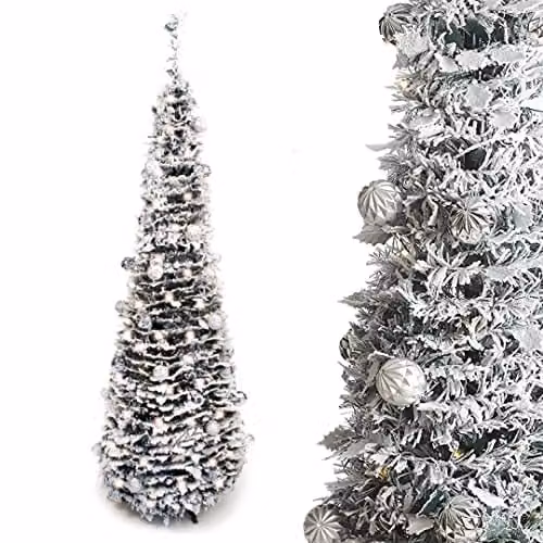 Best Artificial 6ft Pre-lit and Pre-Decorated Pop-up Snow Flocked Christmas Tree in White