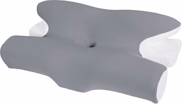 Lavio Memory Foam Ergonomic Horn Pillow in Grey with Cooling Ice Silk Removable Cover for Neck and Shoulder Pain Relief