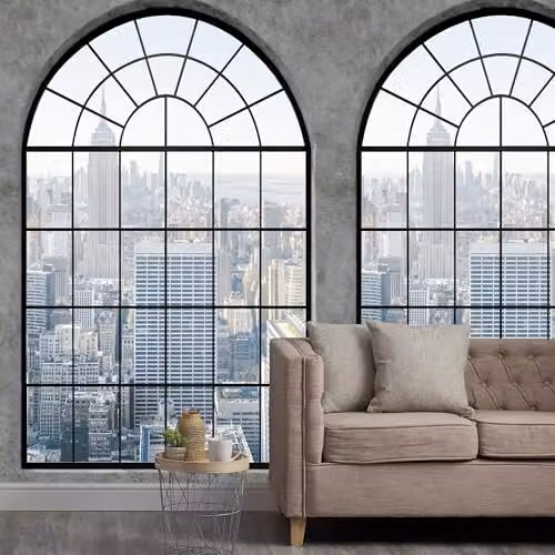 Grandeco New York Window Textured Mural in Grey and Multicolour, W: 280 cm, H: 159 cm