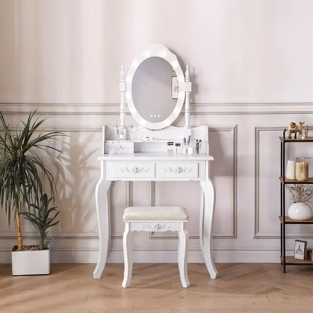 Lifeideas Hollywood LED Dressing Table Set with 4 Drawers in White