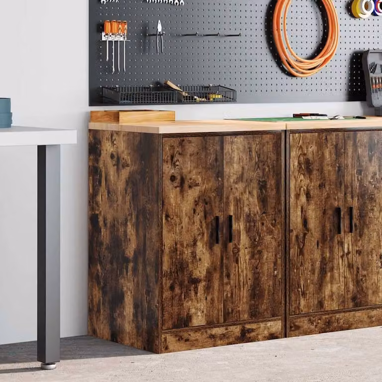 Berkfield Home Durable Garage Storage Cabinet in Smoked Oak Brown, W/D/H: 60 x 51 x 85 cm