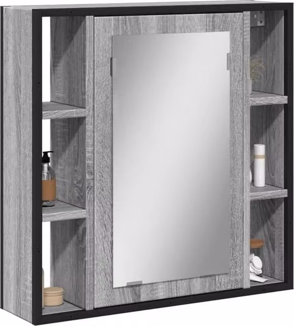Berkfield Home Grey Sonoma Bathroom Mirror Cabinet, W: 60 cm, H: 60 cm, D: 16 cm