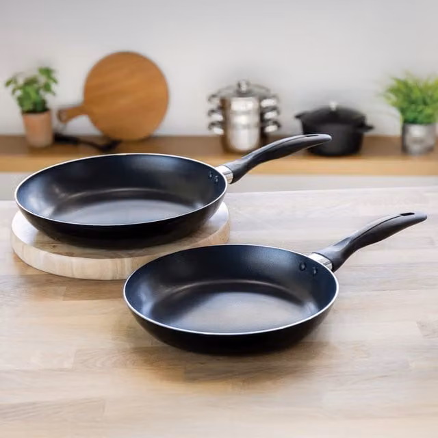 KitchenCraft Non-Stick Aluminium Frying Pan Set, Black, 28cm and 24cm