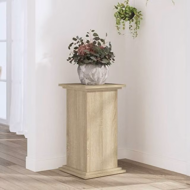 Berkfield Home Modern Plant Stand in Beige Oak Wood, W/D/H: 33 x 33 x 60 cm