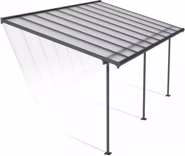 Palram Sierra Lean-to Patio Cover in Grey with Transparent Polycarbonate, W: 299 cm, H: 305 cm