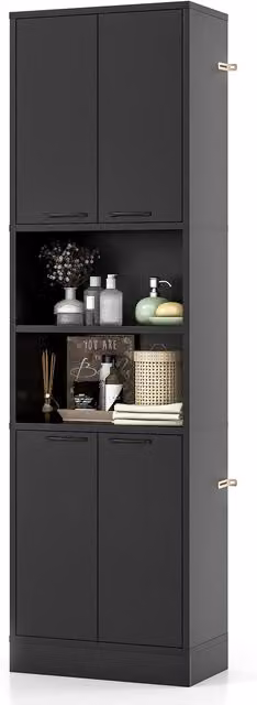 Costway Modern Black Matt Kitchen Pantry Cabinet and Tall Freestanding Cupboard with Hinged Doors and Internal Shelves, Height: 190 cm