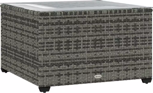 Outsunny Grey Rattan Square Side Table with Glass Top