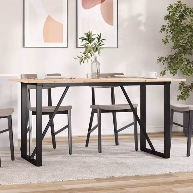 Berkfield Home O-Frame Rectangular Dining Table in Brown Solid Pine and Steel, W: 140 cm, D: 80 cm, H: 75 cm