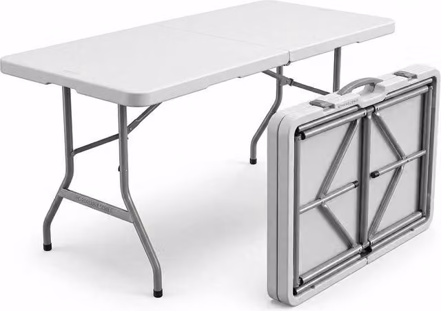 Dragodirect Heavy Duty Folding Utility Table in White, W/D/H: 150 x 75.3 x 75.3 cm