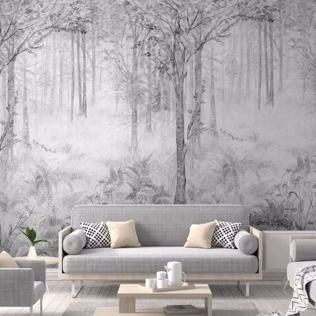 Grandeco Fairytale Trees Grey Nature Mural, W: 280 cm, H: 159 cm