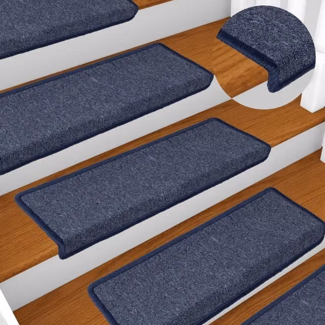Berkfield Home Self-Adhesive Carpet Stair Treads, 15 Pieces, Grey and Blue, W: 65 cm, D: 21 cm, H: 4 cm