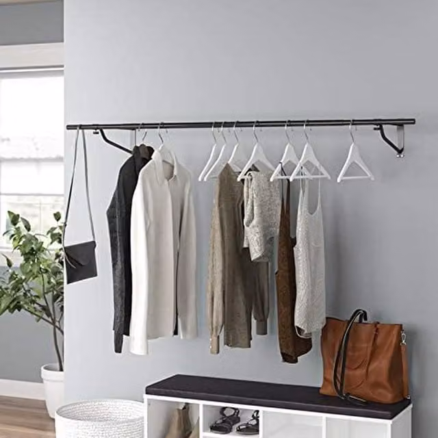 Direct Online Houseware Heavy Duty Wall Mounted Metal Clothes Rail in Matt Black, Width: 121.92 cm