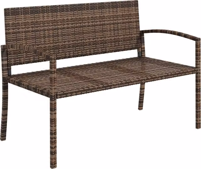 Outsunny Brown Poly Rattan 2 Seater Garden Loveseat with Armrests and Cushions