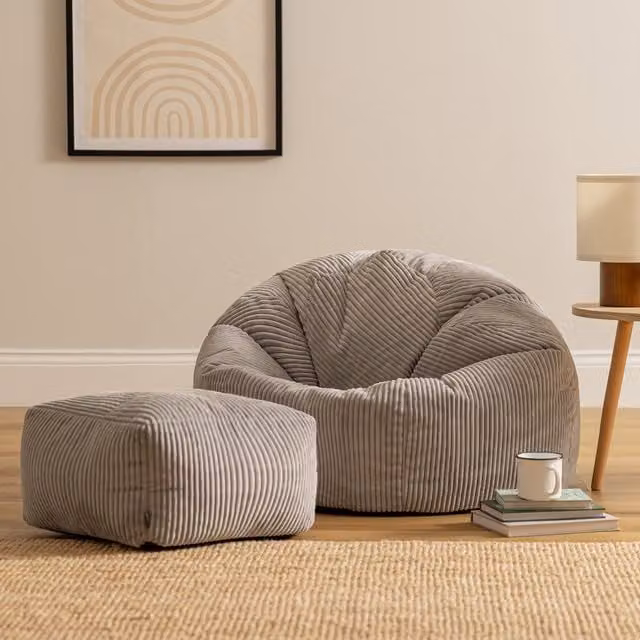 Icon Kingston Classic Cord Bean Bag with Footstool in Light Grey