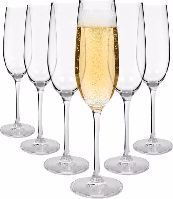 Argon Tableware Mayfair Lead-Free Crystal Champagne Flutes, 210ml, Pack of 6, Transparent