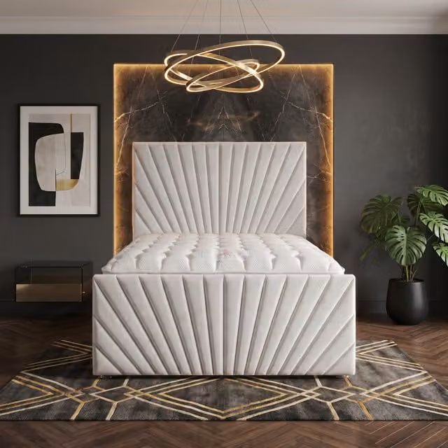 Somnior Beds Ltd Sunrise White Velvet Divan Bed with Mattress and Drawers, W/D/H: 140 x 200 x 115 cm