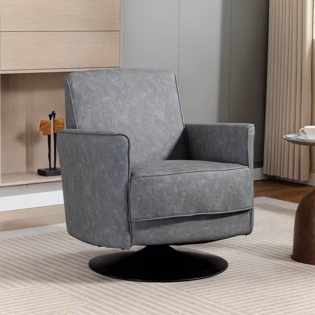 HOMCOM 360 Swivel Accent Chair in Grey Upholstered PU Leather