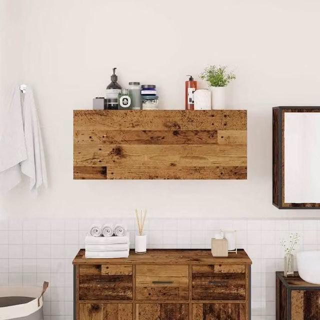 Berkfield Home Decorative Bathroom Wall Cabinet in Brown Old Wood, W/D/H: 100 x 25 x 40 cm