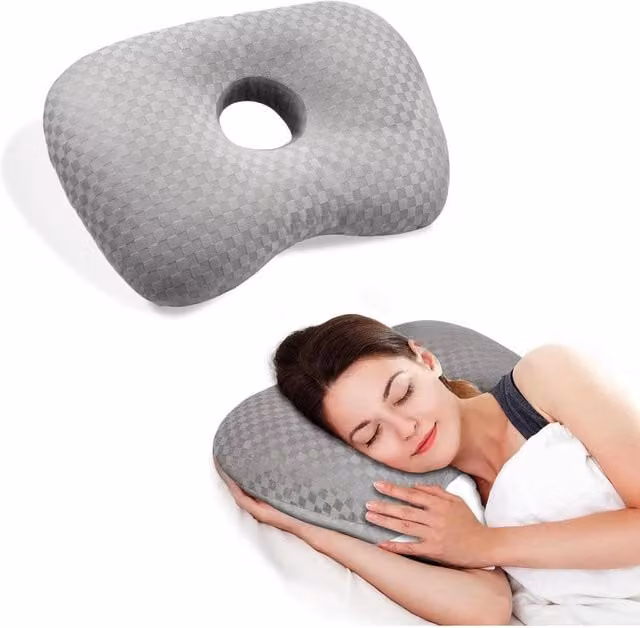 PAWNORA Grey Ear Piercing Pillow with Ear Hole for Adults