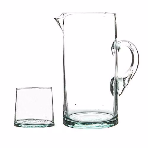 Nicola Spring Merzouga 7-Piece Recycled Glass Tumbler and 1L Jug Set in Transparent Green
