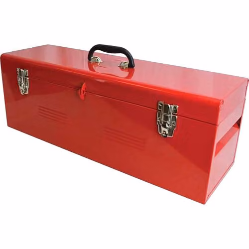 Faithfull Heavy-Duty Steel Tool Box with Tote Tray and Inserts, Red, W/D/H: 67.0 x 21.8 x 24.1 cm