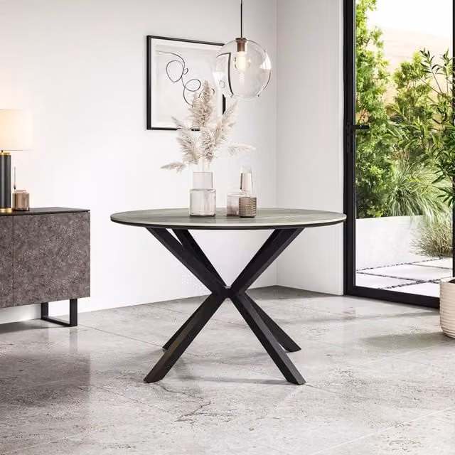 More4Homes Calne Round Ceramic Dining Table in Grey, Diameter: 120 cm, Height: 75 cm