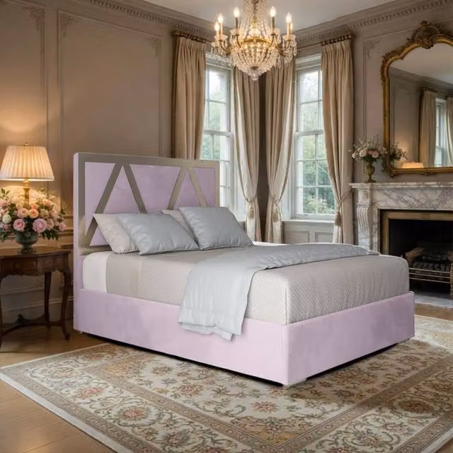 KDMD Eskdale Single Upholstered Velvet Bed Frame in Pink with Metal Details, W/D/H: 90 x 190 x 127 cm