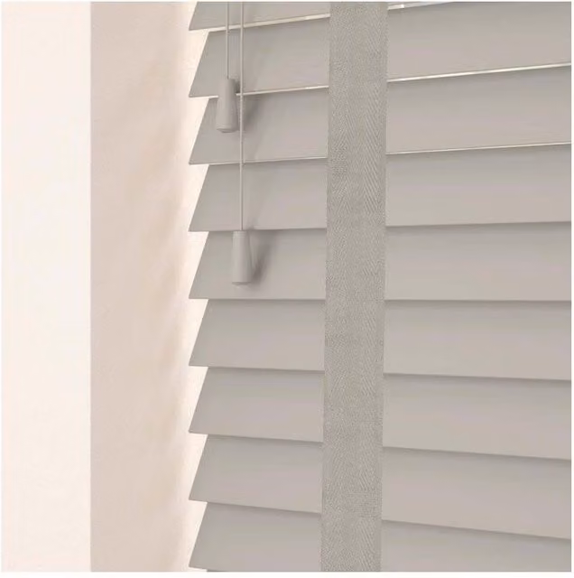 NewEdgeBlinds Real Wood Venetian Blind with Tapes, 50mm Slat, Pale Grey, W: 135cm, H: 120cm