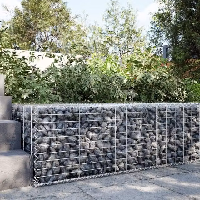 Berkfield Home Silver Galvanised Steel Gabion Basket with Cover, W: 100 cm, D: 100 cm, H: 50 cm