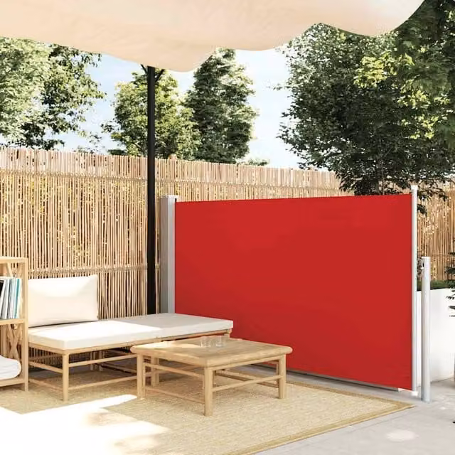 Berkfield Home Red Patio Retractable Side Awning with Manual Pull Polyester Fabric and Steel Frame, W/H: 120 x 500 cm