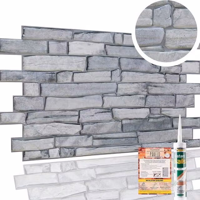 NOVECRAFTO Grey Stone Effect 3D Wall Panels with Adhesive, 12 Pack