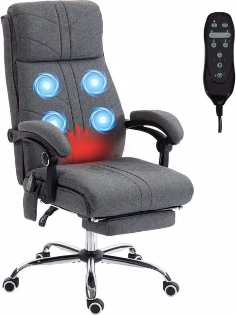 Rolipo Grey Executive Office Chair with Heated Massage, High Back, Headrest and Footrest