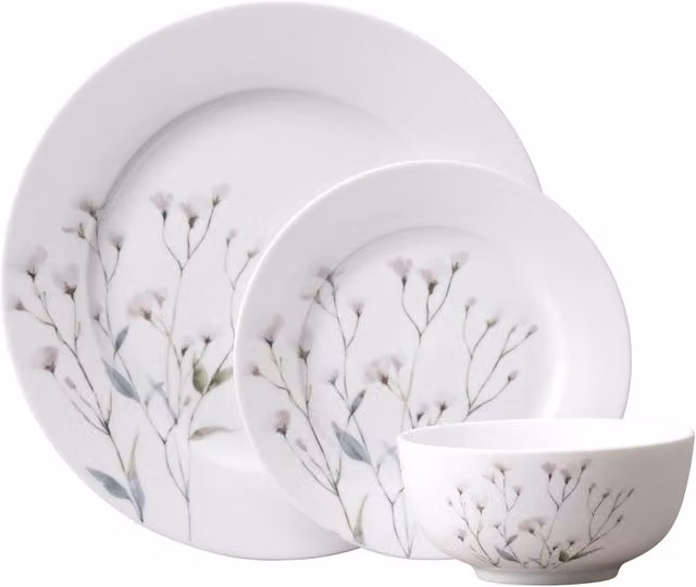 Aynsley Cotton Blossom 12 Piece Bone China Floral Dinner Service Set in White and Multicolour