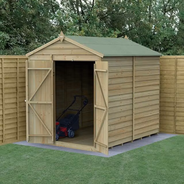 Forest Garden 4LIFE Apex Wooden Garden Shed with Double Doors and Base in Brown