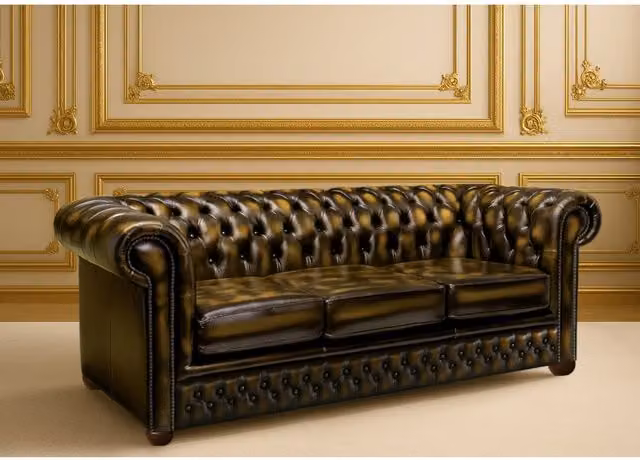 Somnior Beds Ltd Chesterfield 3 Seater Leather Sofa with Solid Wood Frame