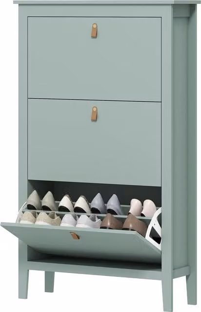 HOMCOM Modern 3 Drawer Shoe Cabinet with Tilting Compartments and Hinged Doors in Green, W/D/H: 80 x 24 x 131 cm