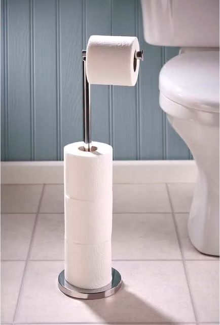mysmartbuy Freestanding Stainless Steel Toilet Paper Holder and Store in Silver, H67 x W15 cm