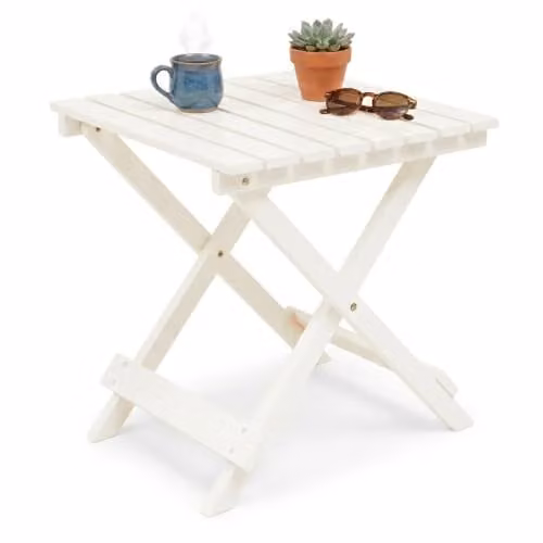 Premier Housewares White Rectangular Folding Garden Table with Treated Hardwood Top