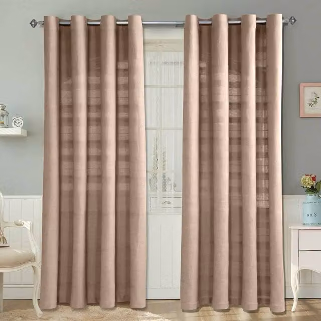 Homescapes Cotton Rajput Ribbed Curtain Pair in Beige, W/H: 167 x 182 cm