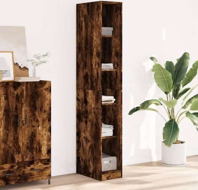 Berkfield Home Smoked Oak Wardrobe in Brown, W/D/H: 30 x 50 x 200 cm