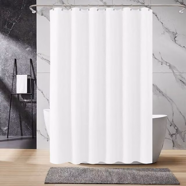 INHOUSOLU White Waffle Weave Polyester Shower Curtain with Weighted Hem and Hooks, Width: 184 cm