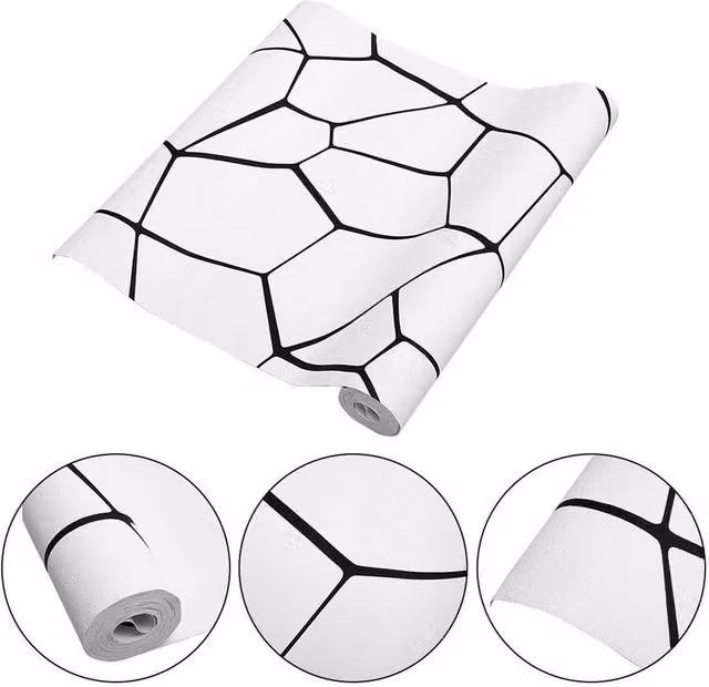 FLAVORA Black and White Minimalist Geometric Abstract Non-woven Wallpaper, 0.6m2