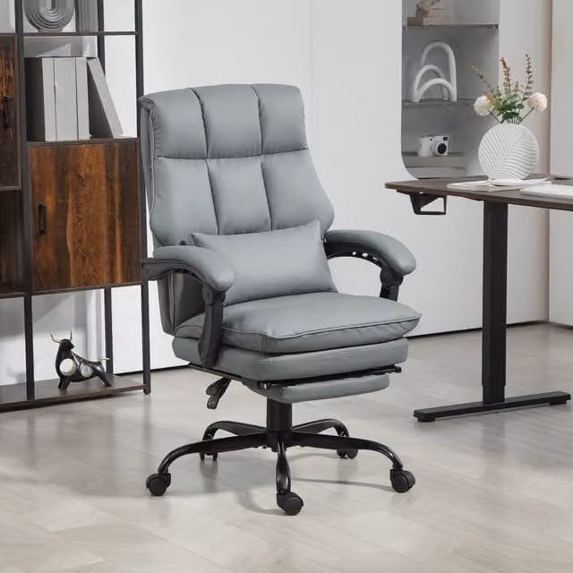 HOMCOM Executive Office Chair in Grey PU Leather with High Back and Recliner Function