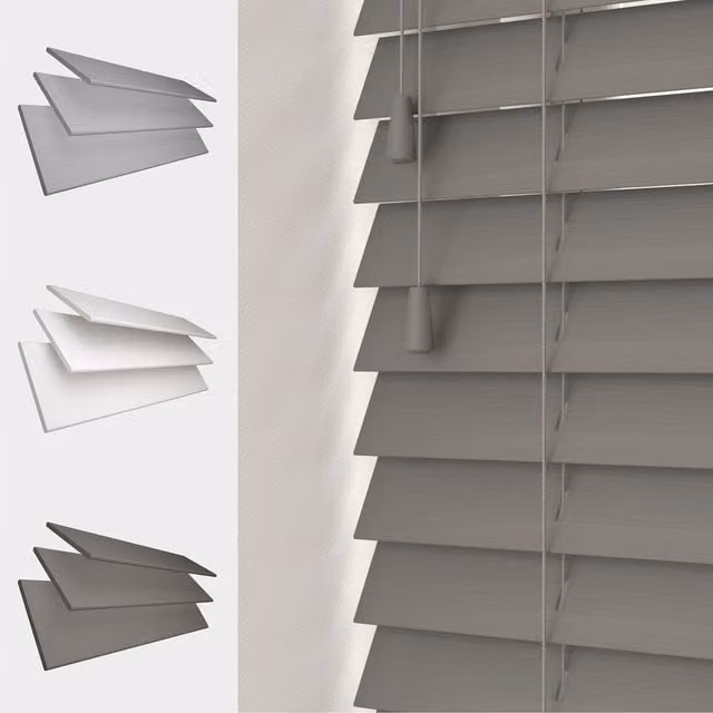 Caecus Blinds Faux Wood String Venetian Blinds with 50mm Slats in Grey, W: 200 cm, H: 75 cm